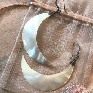 Cute White Shell Moon Earrings for Pierced Ears